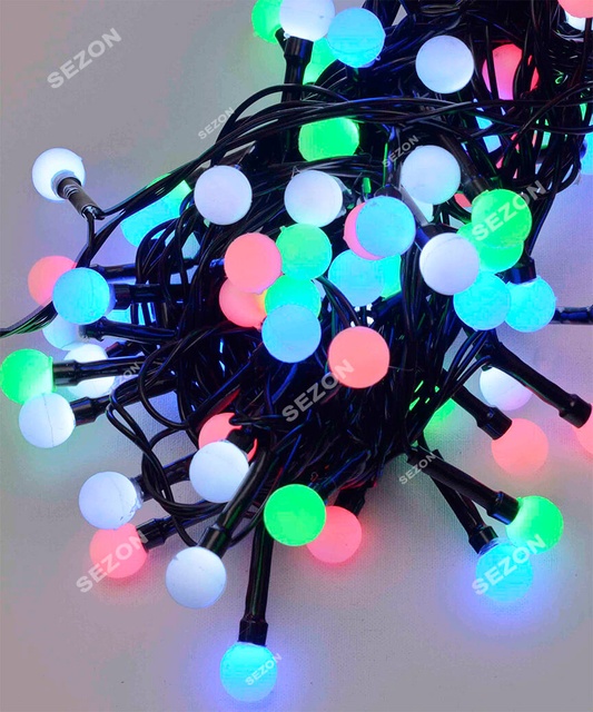Гірлянда Кульки 10мм 100 LED 6м чорний провід мульті