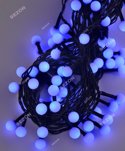 Гірлянда Кульки 10мм 100 LED 6м чорний провід, синя