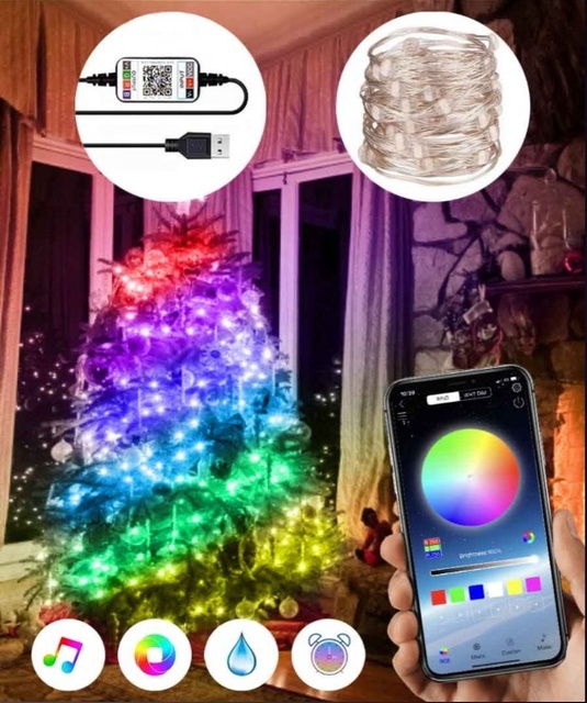 Гірлянда РОСА 100 led АNDROID 10м, (керується смартфоном) RGB (100)