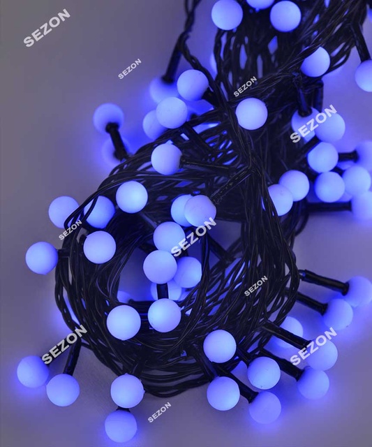 Гірлянди Вуличні кульки 10мм 200 LED чорн/провід+ перехідник 10м, синій