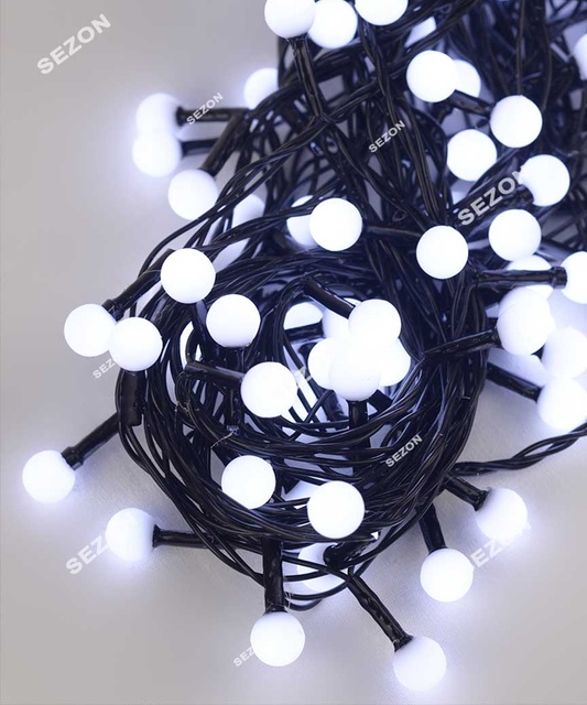 Гірлянда Кульки 10мм 200 LED 10м чорний провід, білий