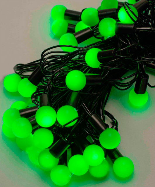 Гирлянда Шарики 18мм 40 LED, 7м+ переходник, с зеленым цветом ламп