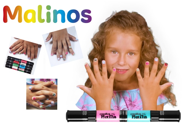 Дитячий лак-олівець для нігтів Malinos Creative Nails на водній основі (2 кольори Чорний + Блакитний)