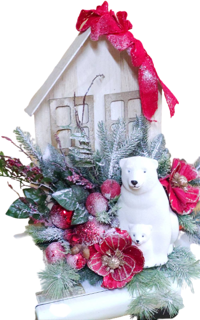 Декор новорічний різдвяний будинок з білими ведмедями