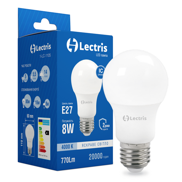 Лампа LED Lectris A60 8W 4000K 220V E27