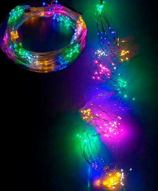 Гирлянда Пучок-Роса 240LED, 10 линий по 2,4м, с разным цветом ламп с мерцанием.