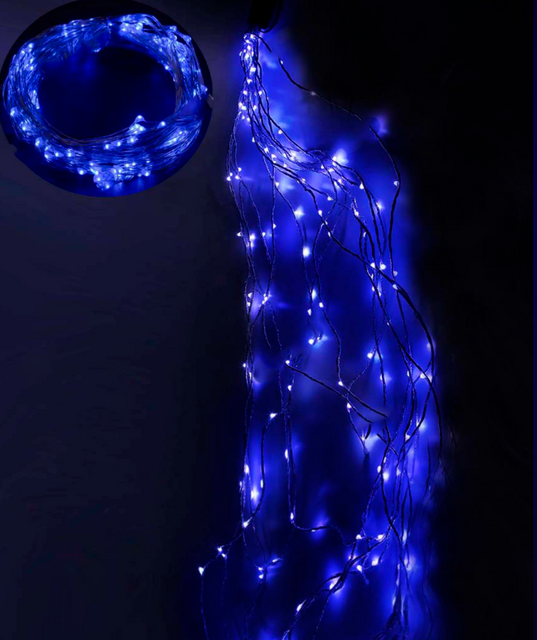 Гирлянда Пучок-Роса 200LED, 10 линий по 2м, с синим цветом ламп.