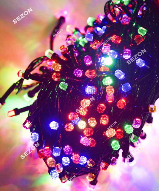 Гирлянда рубин с разным цветом ламп 300LED черный провод 20м - 3 цветная лампочка