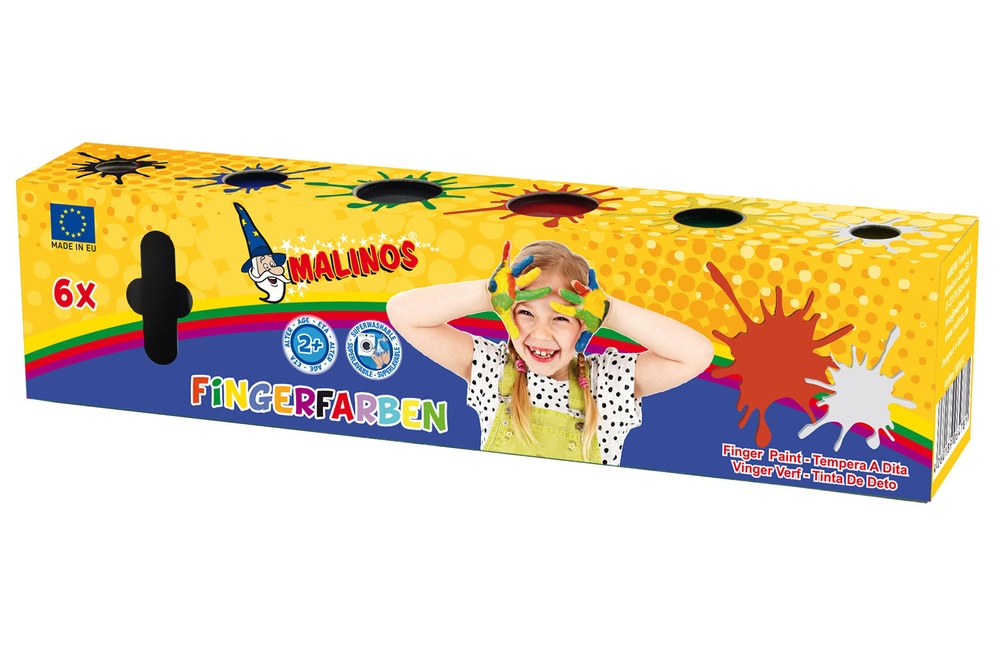 Пальчикові фарби безглютенові MALINOS Fingerfarben непроліваемие 6 кольорів