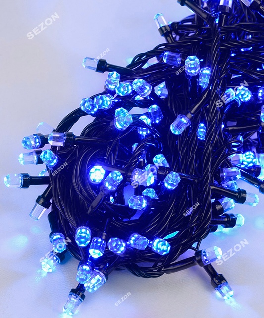 Гирлянда рубин с синим цветом ламп 300LED черный провод 20м.