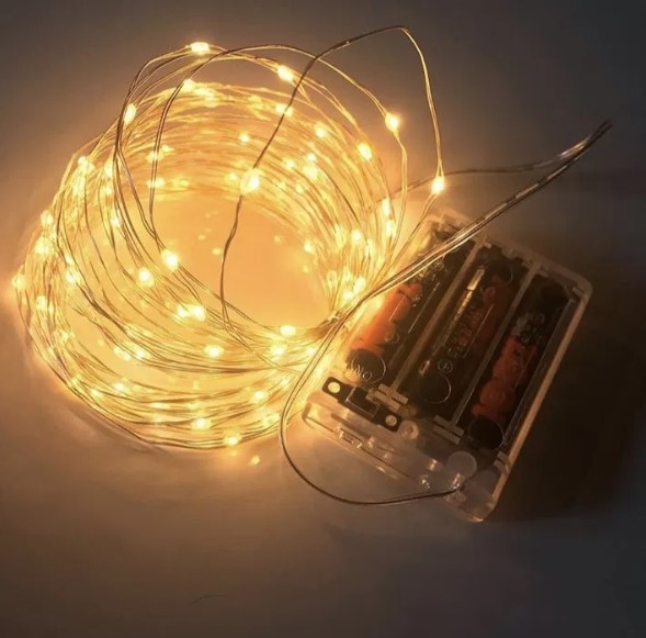 Гірлянда Роса на батарейках 50 LED, 5м, з білим теплим кольором ламп