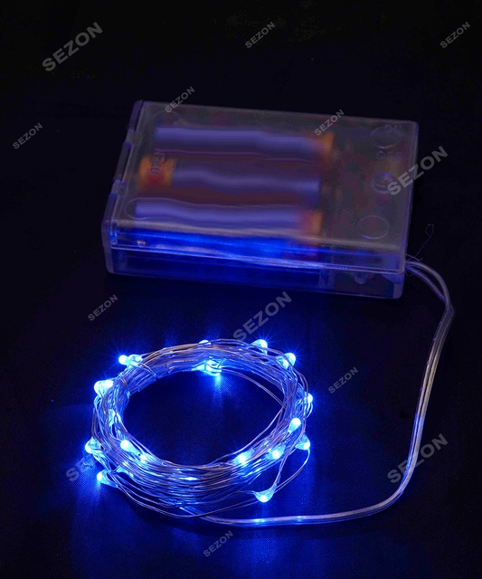 Гірлянда Роса на батарейках 100 LED, 10м, з синім кольором ламп