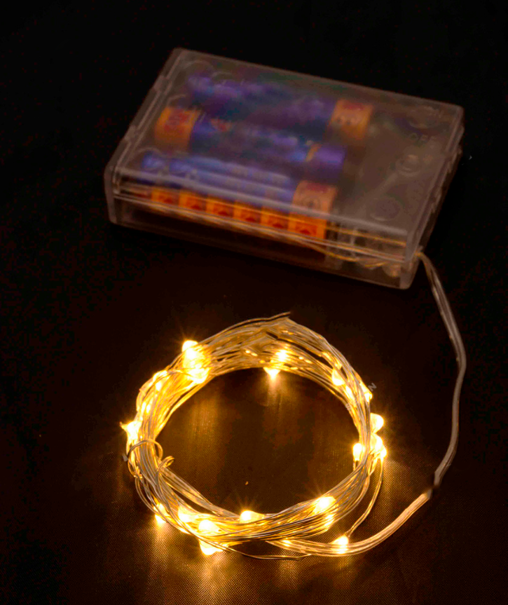 Гирлянда Роса на батарейках 100 LED, 10м, с белым теплым цветом.