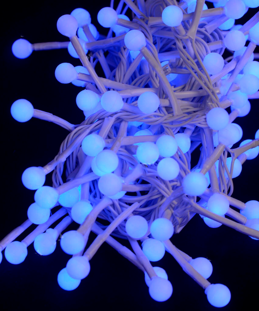 Гірлянда Кульки 10мм 100 LED білий провід 6м з синім кольором ламп