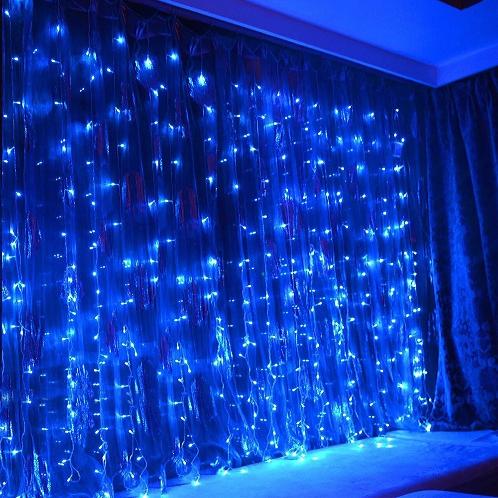 Гирлянда штора с голубым цветом ламп 120LED 1.5x1.5м
