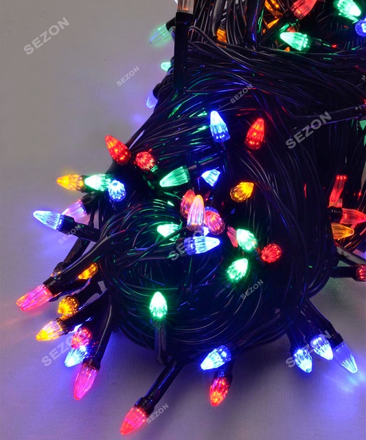 Гірлянда конус з різним кольором ламп 200LED чорний провід