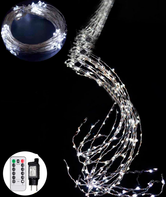 Гирлянда Пучок-Роса 240LED, 10 линий по 2,4м, с белым цветом ламп с мерцанием.