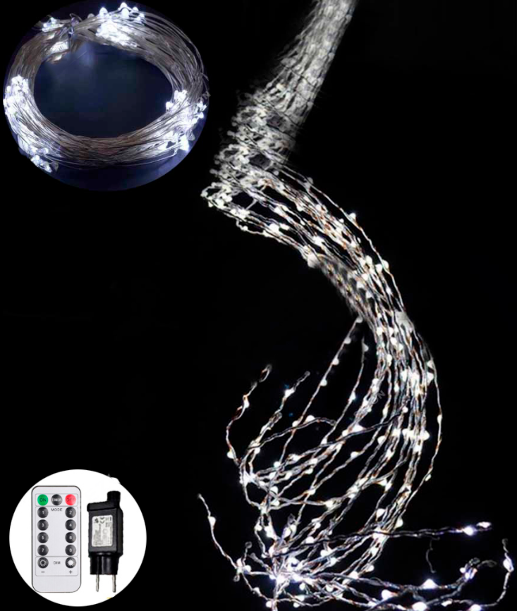 Гирлянда Пучок-Роса 240LED, 10 линий по 2,4м, с белым цветом ламп с мерцанием.