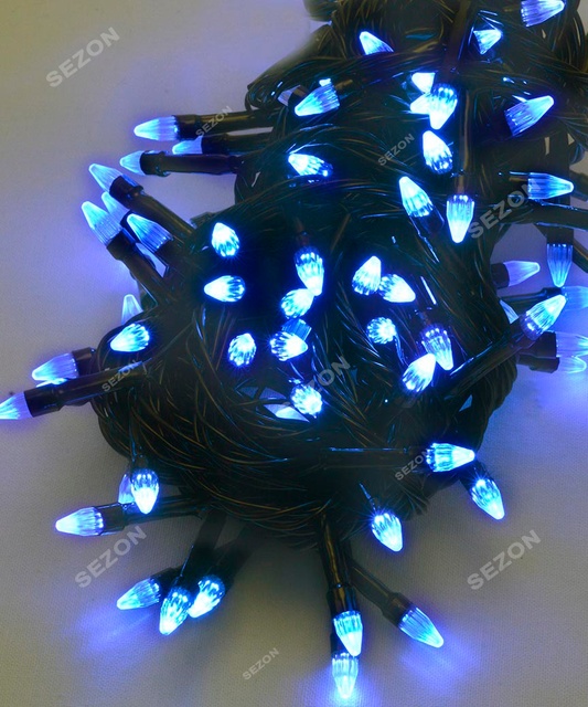 Гірлянда конус з синім кольором ламп 200LED чорний провід