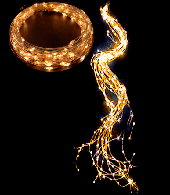 Гирлянда Пучок-Роса 240LED, 10 линий по 2,4м, с белым теплым цветом ламп с мерцанием.
