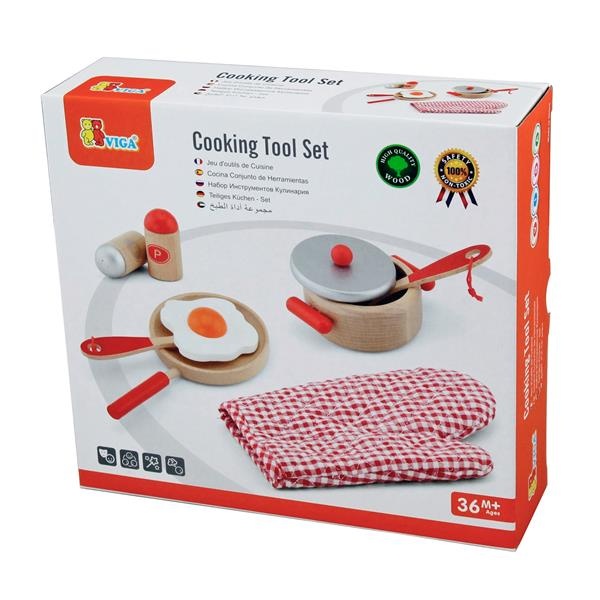 Дитячий кухонний набір Viga Toys Іграшковий посуд із дерева, червоний (50721)
