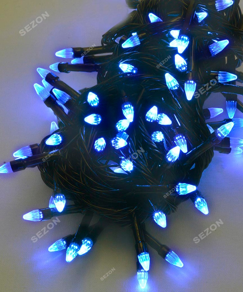 Гірлянда конус з синім кольором ламп 300LED чорний провід