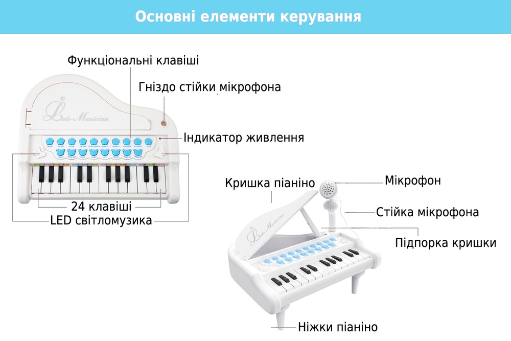 Дитяче піаніно синтезатор Baoli "Маленький музикант" з мікрофоном 24 клавіші (білий)