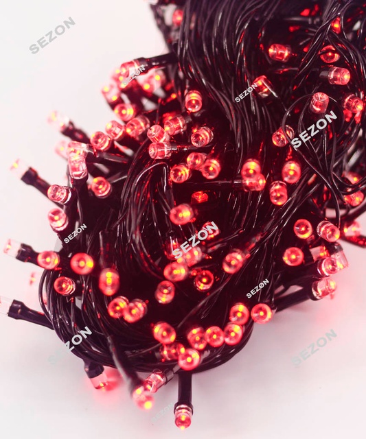 Гірлянда діод з червоним кольором ламп 200LED чорний провід