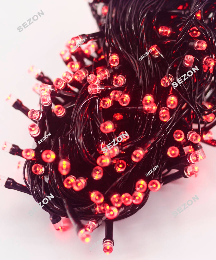Гірлянда діод з червоним кольором ламп 200LED чорний провід