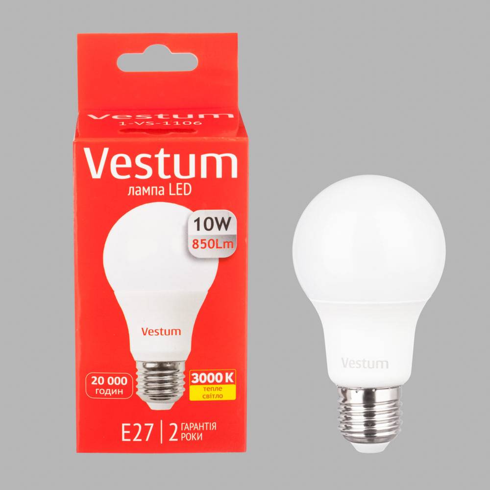 Лампа LED Vestum A60 10W 3000K 220V E27