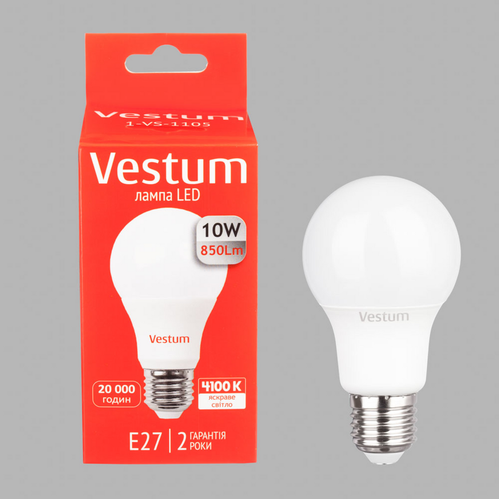 Світлодіодна лампа Vestum A60 10W 4100K 220V E27 1-VS-1105