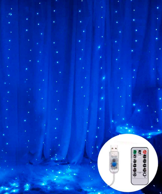 Гірлянда Штора-Роса 144LED, 1,8м*1,2м, USB/пульт, з синім кольором ламп