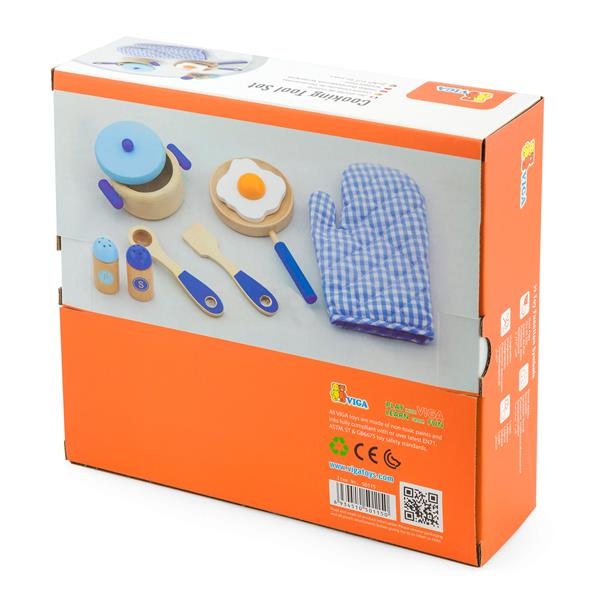 Дитячий кухонний набір Viga Toys Іграшковий посуд із дерева, блакитний (50115)