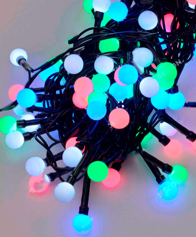 Гірлянда Кульки 10мм 100 LED чорний провід 6м з різним кольором ламп