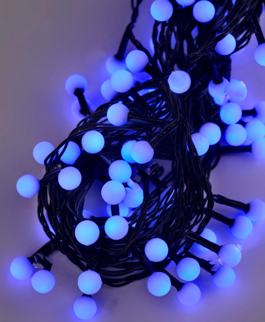 Гірлянда Кульки 10мм 100 LED чорний провід 6м з синім кольором ламп