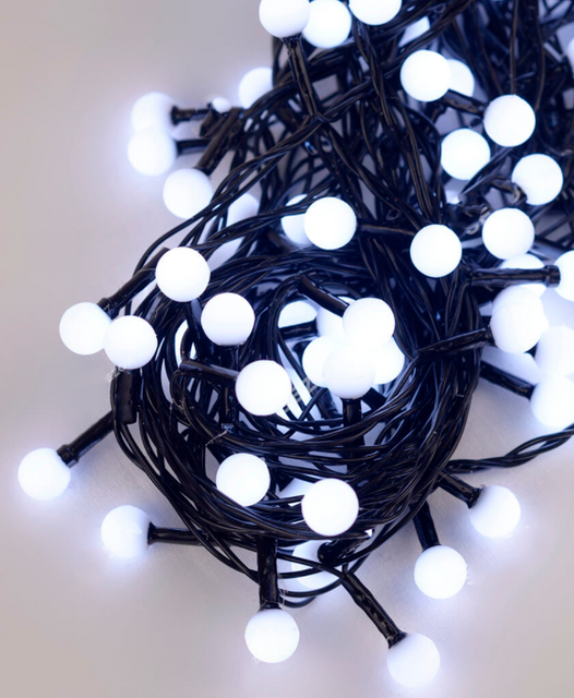 Гірлянда Кульки 10мм 100 LED чорний провід 6м з білим кольором ламп