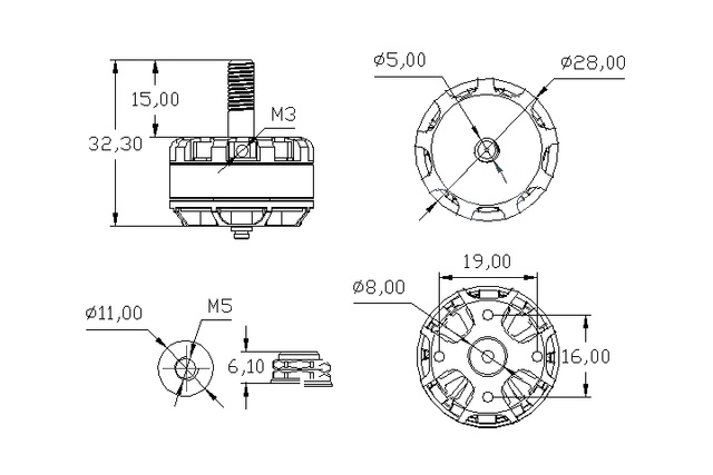 Мотор Tarot MT2205-II 2300KV 3-4S W CW (TL400H14)