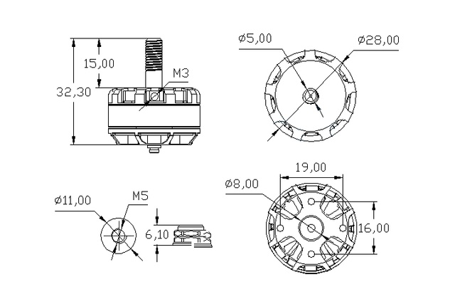 Мотор Tarot MT2205-II 2300KV 3-4S B CCW (TL400H15)